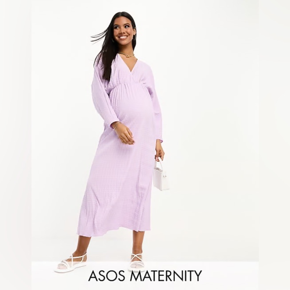 ASOS DESIGN Maternity seersucker wrap front batwing midaxi dress in lilac NWT